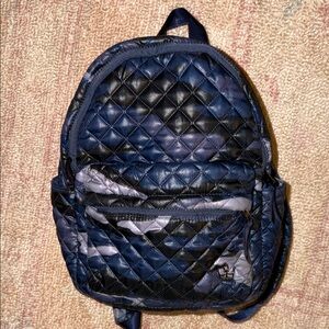 Quilted Blue and Black Camo Mini Backpack